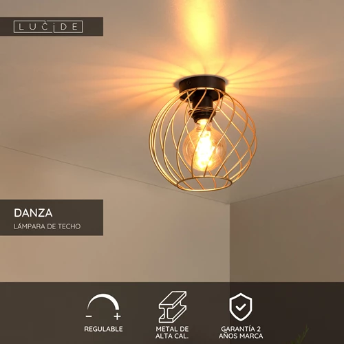Lucide DANZA - Lámpara de techo - Ø 25 cm - 1xE27 - Oro mate / Latón - USP